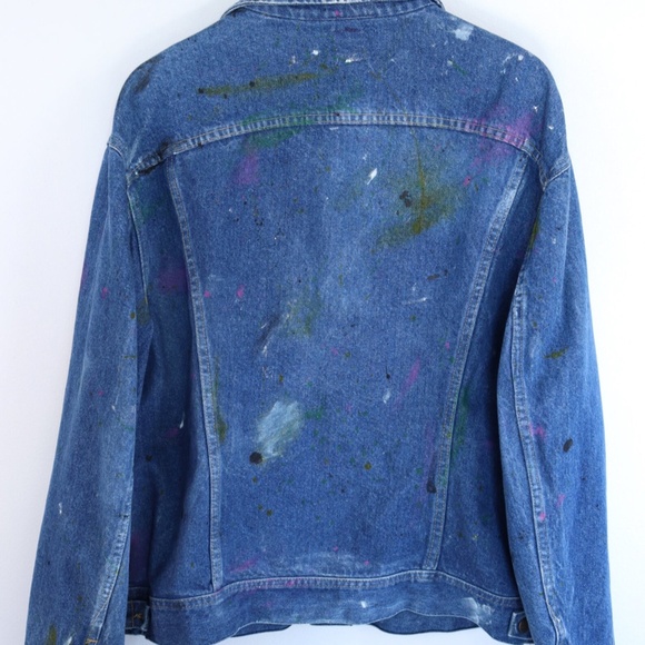 Vintage Denim Jean Jacket W Paint Splatter Size Men's Large 48 - Picture 5 of 6